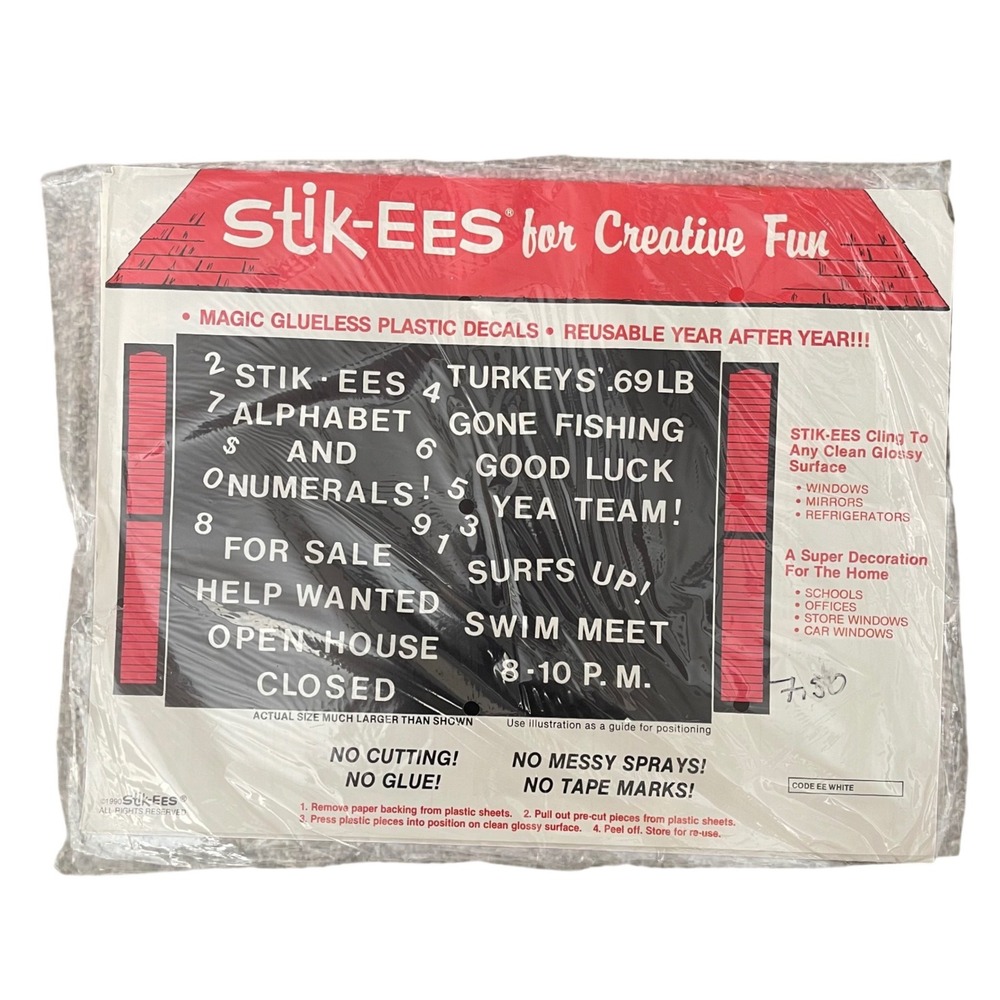 Vtg Stik-ees Window Clings white letters numbers code ee 90s School business
